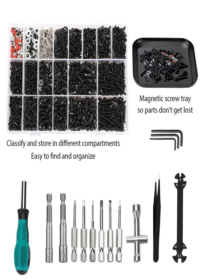 Kimapeso 1100 PCS RC Screw Kit and RC Screwdrivers Repair Set with Aluminium Screw Tray for Traxxas Axial Redcat Arrma HPI HSP SCX10 RC4WD 1/8 1/10 1/12 1/16 Scale RC Crawler Truck Buggy Car - Image 5